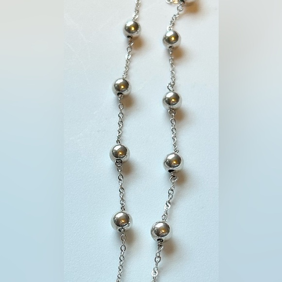 Sterling Silver Station Necklace 925 Beaded Chain Layering - Picture 3 of 8